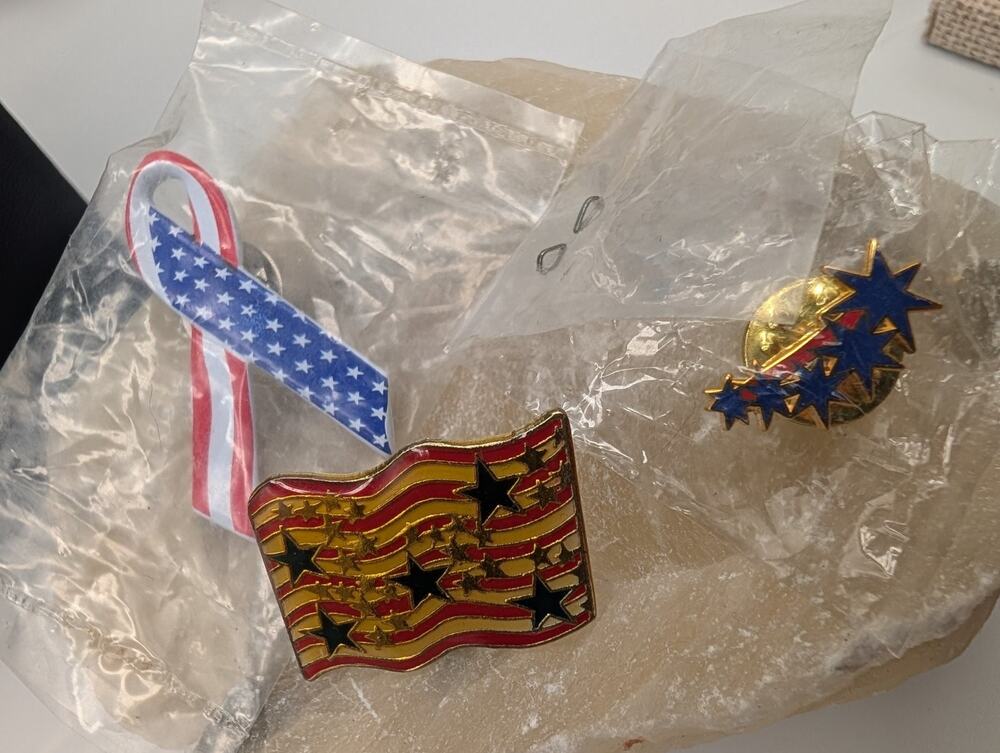 Patriotic Pinback Lot USA Flag Ribbon Stars & Stripes Collectible Pins Set